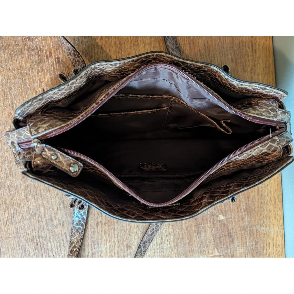 Vintage Y2K Nicole Miller Crocodile Shoulder Bag Brown Padlock Satchel